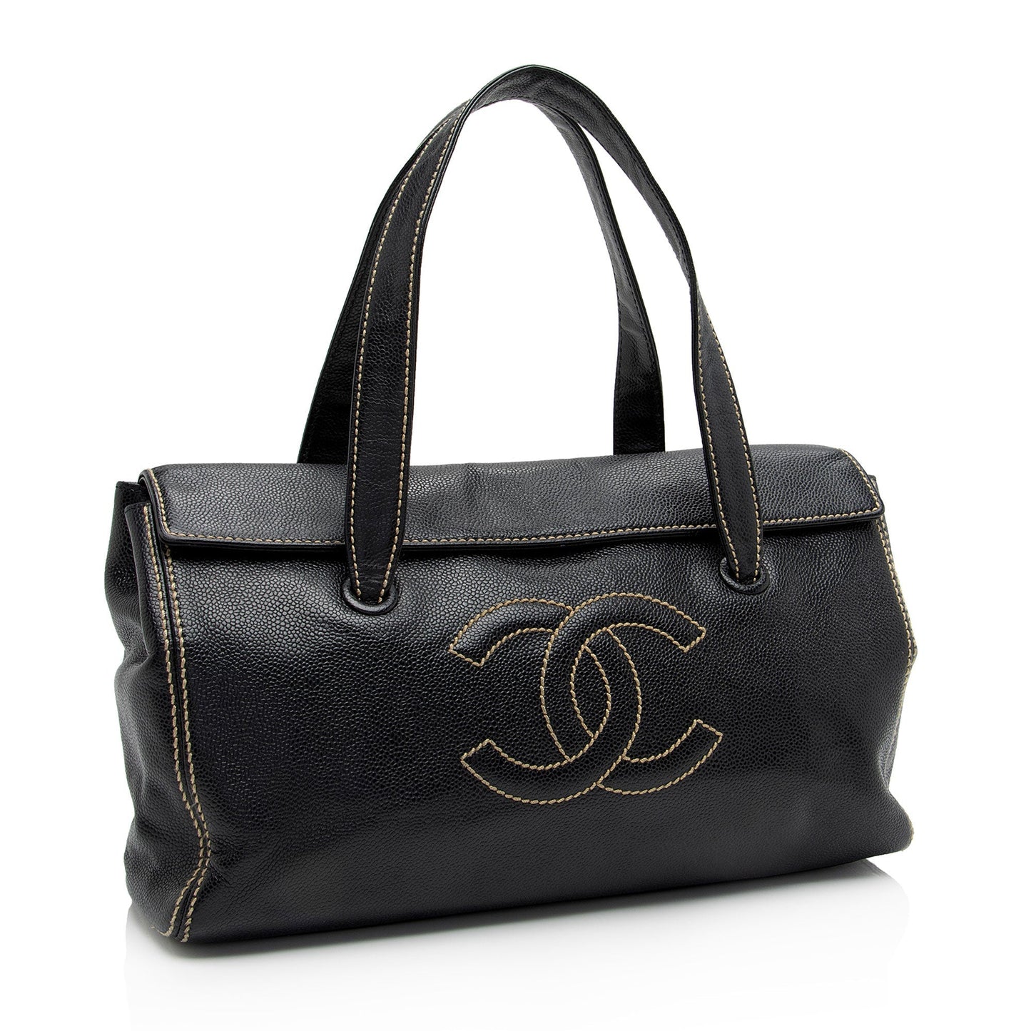 Chanel Caviar Stitched CC Flap Satchel SHF-ewpcah Leather Satchel Bag
