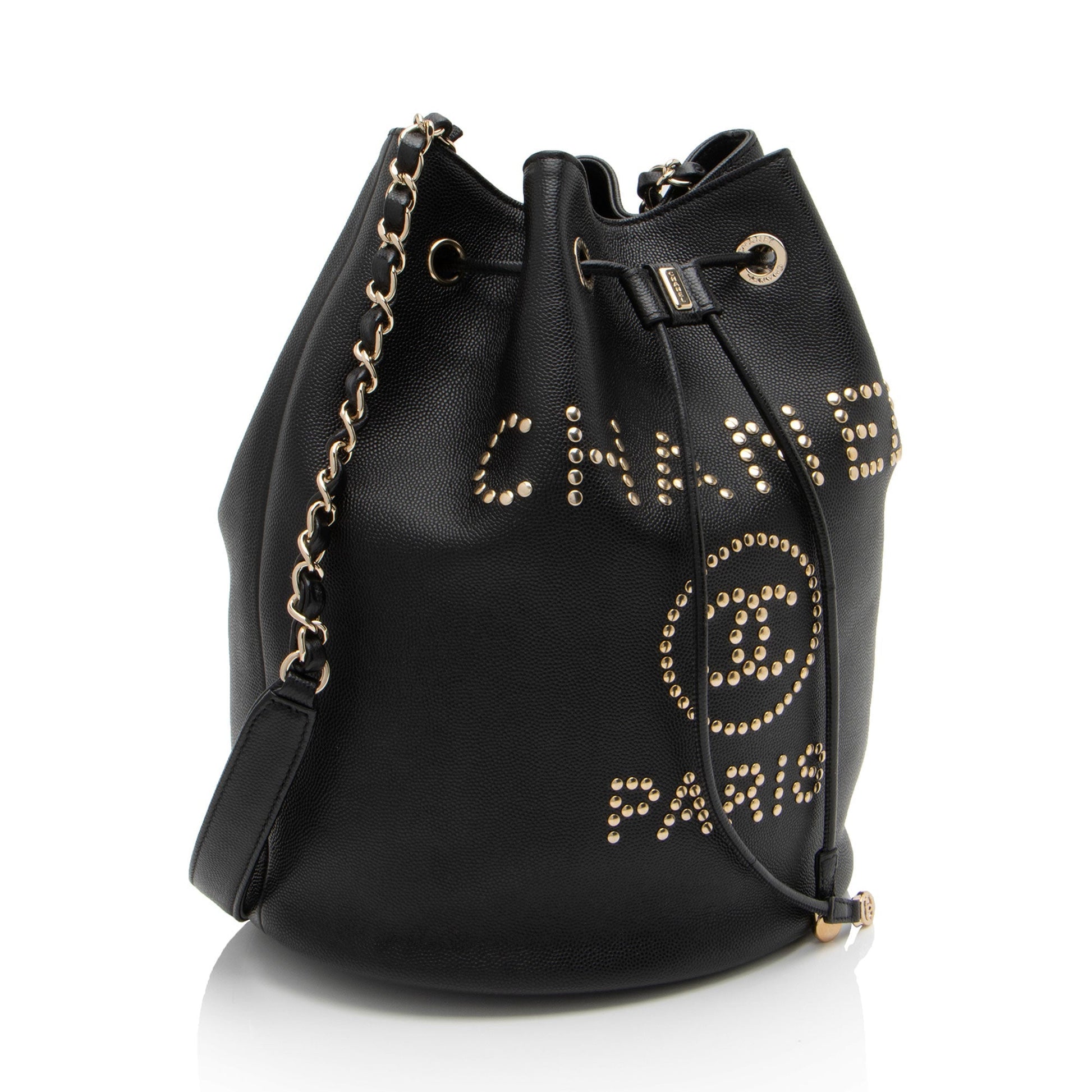 Chanel Caviar Studded CC Deauville Bucket SHF-LVIad7 Leather Bucket Bag