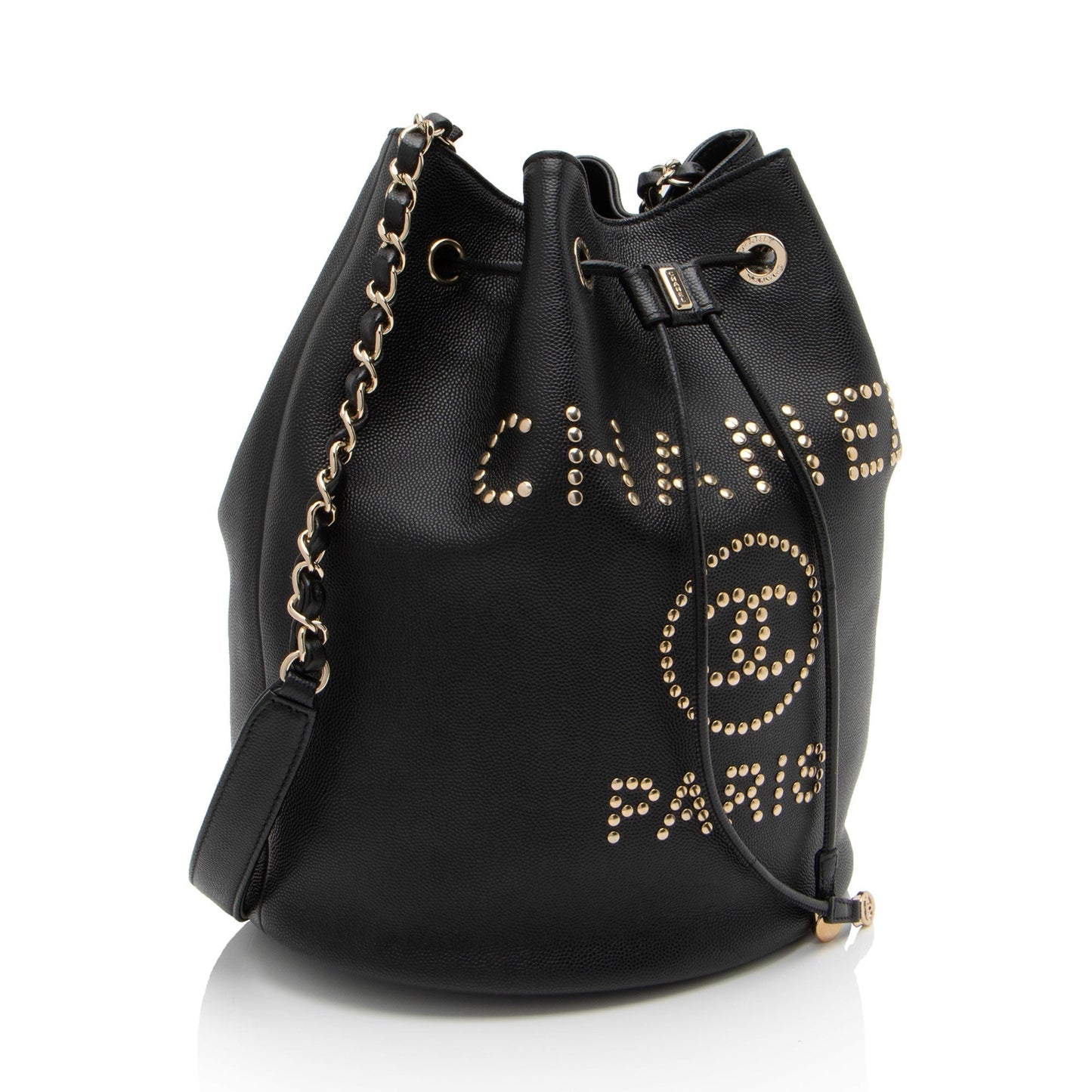Chanel Caviar Leather Studded CC Deauville Bucket Bag (SHF-LVIad7)