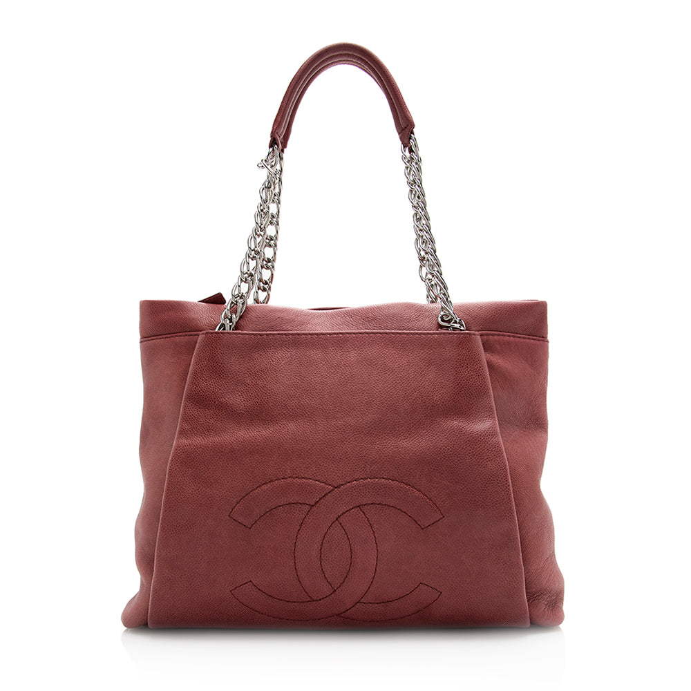 Chanel Caviar Timeless CC Pleated SHF Leather Tote Bag