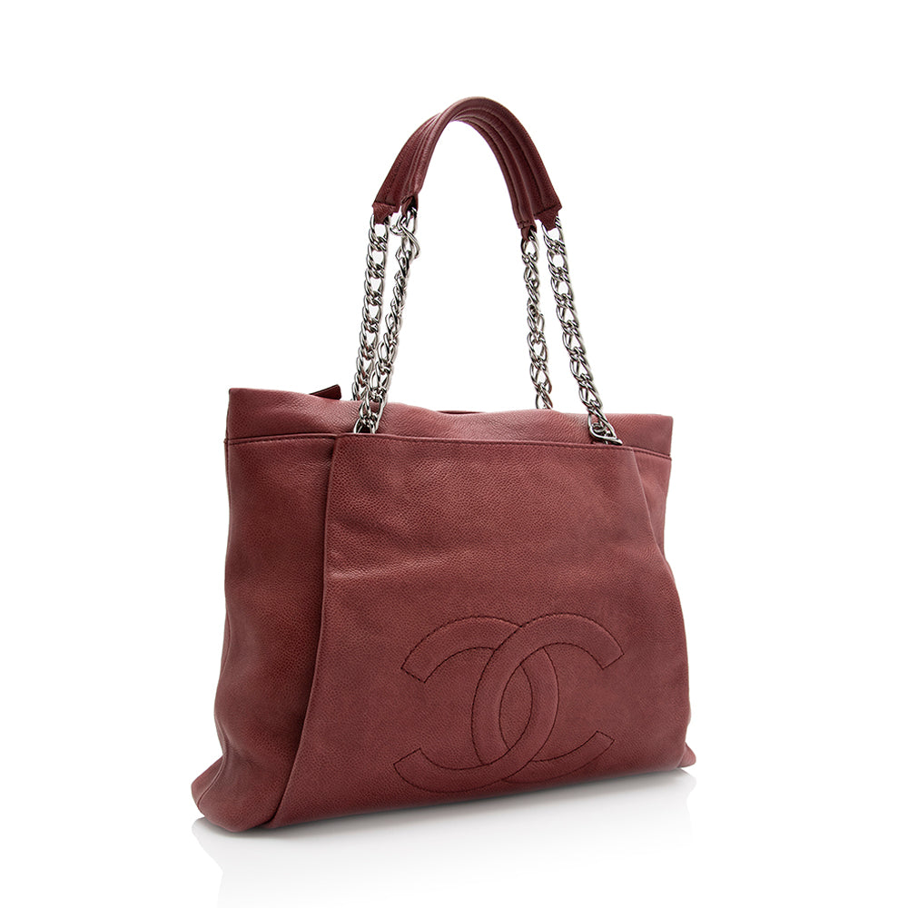 Chanel Caviar Timeless CC Pleated SHF Leather Tote Bag