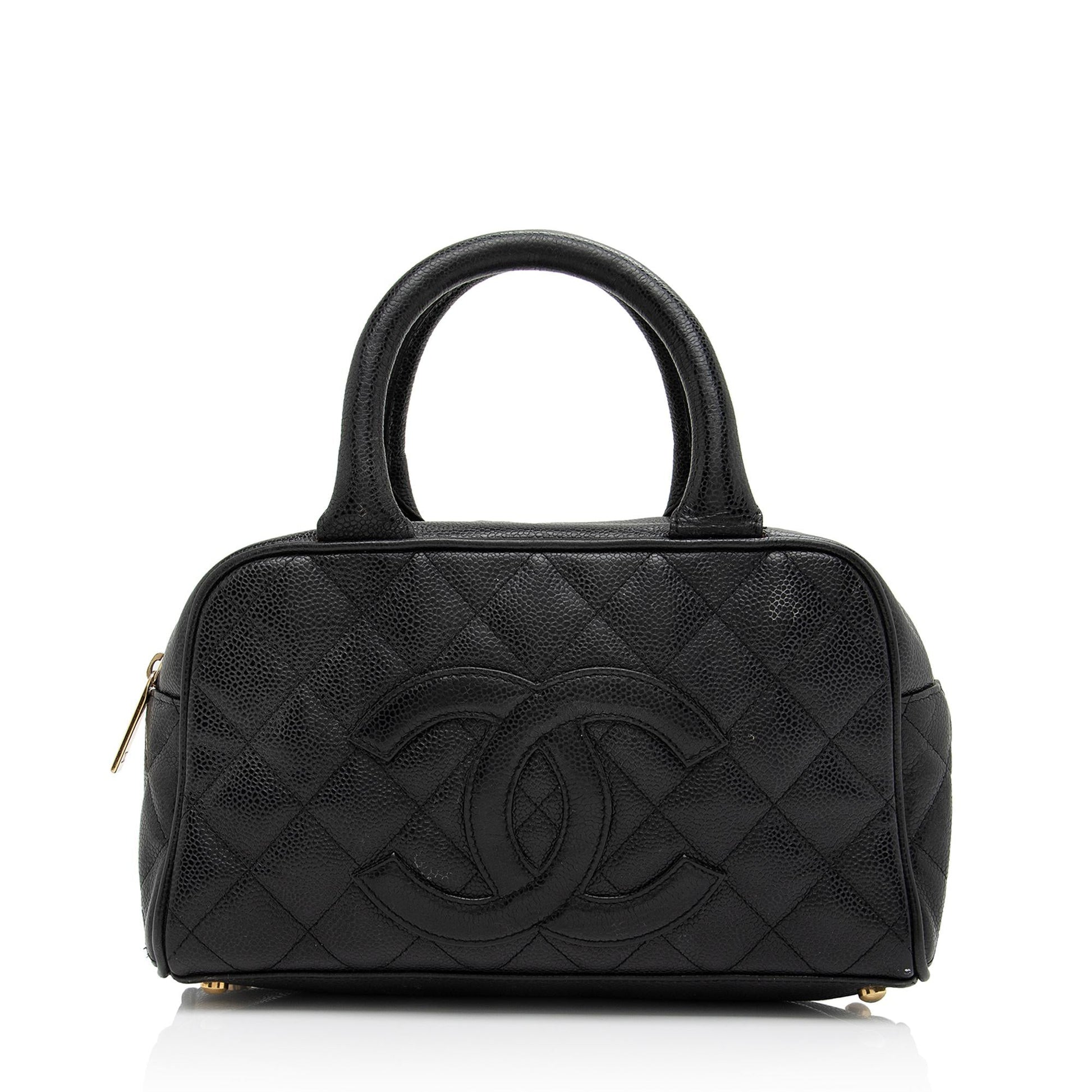 Chanel Caviar Timeless CC Bowler SHF-SYECsY Small Leather Handbag