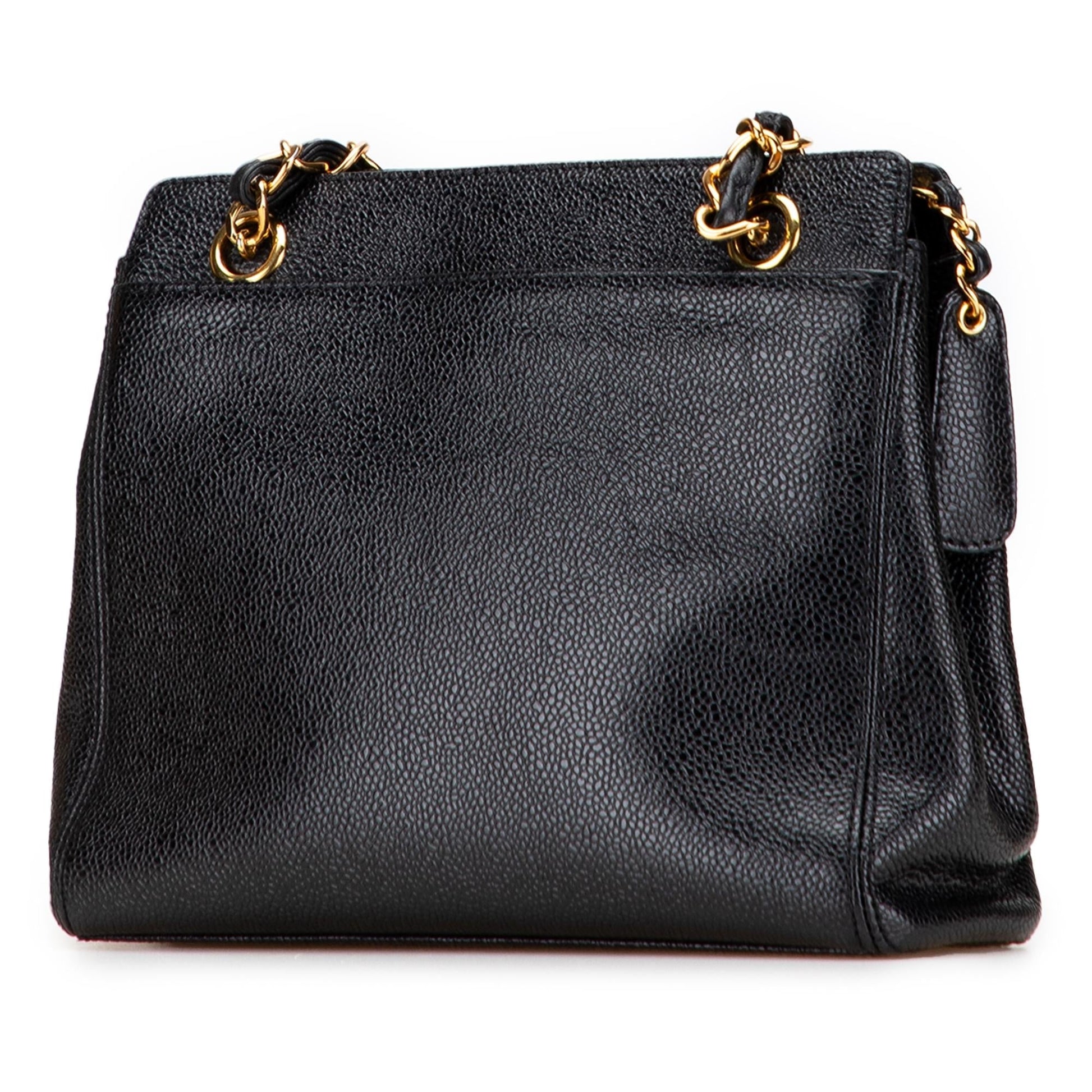 Chanel Caviar Logo Tote Bag Chain Tote