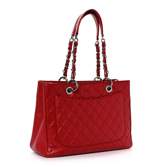 Chanel Caviar Quilted Grand Shopping GST Red Tote Bag
