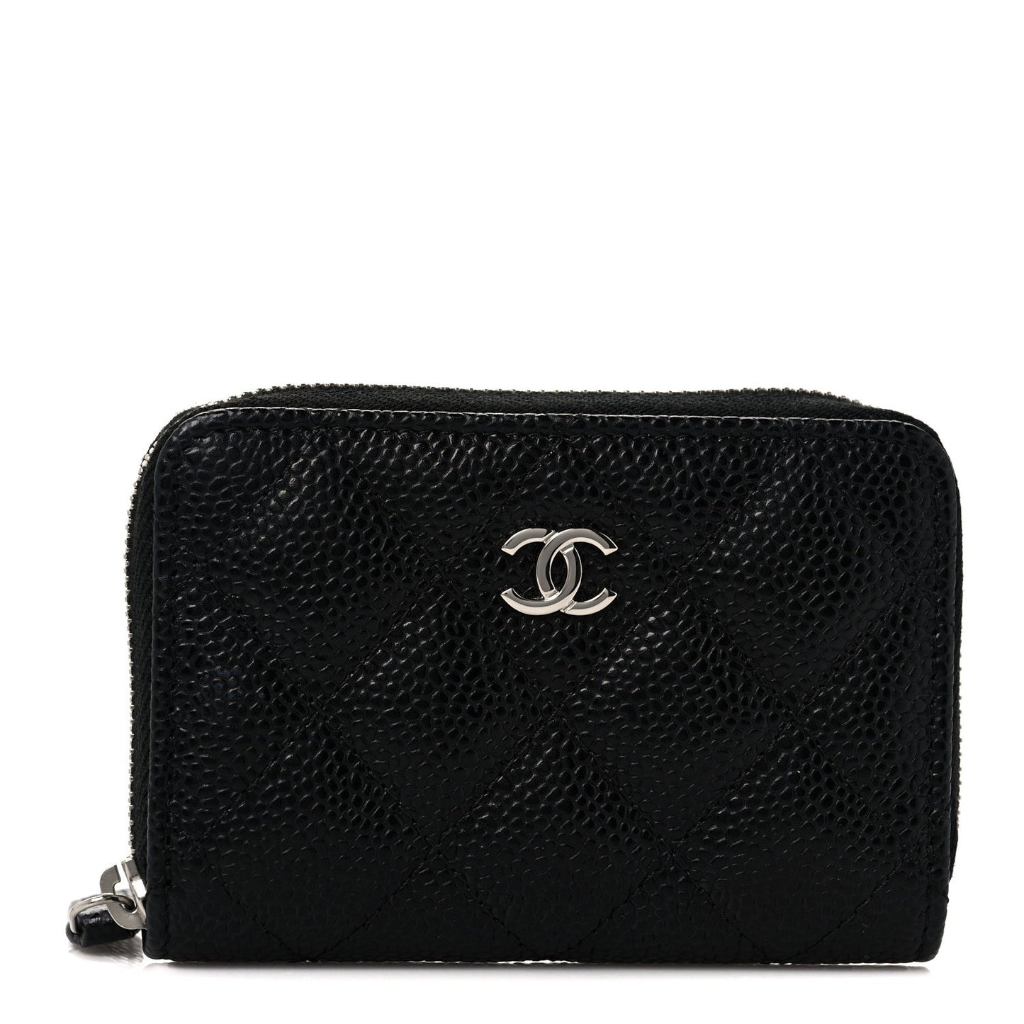Chanel CAVIAR QUILTED ZIP COIN PURSE Leather Wallet Case