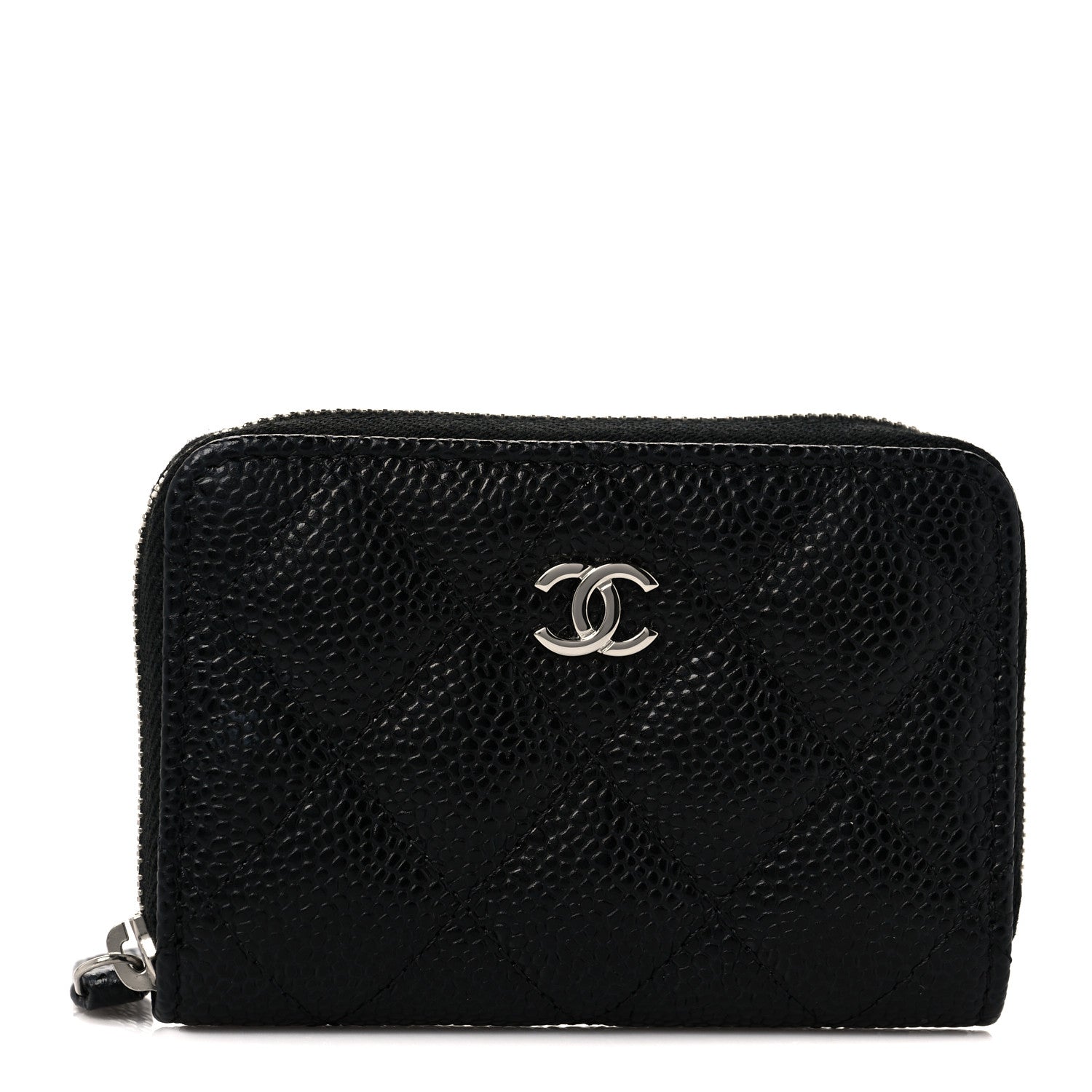 Chanel CAVIAR QUILTED ZIP COIN PURSE Leather Wallet Case