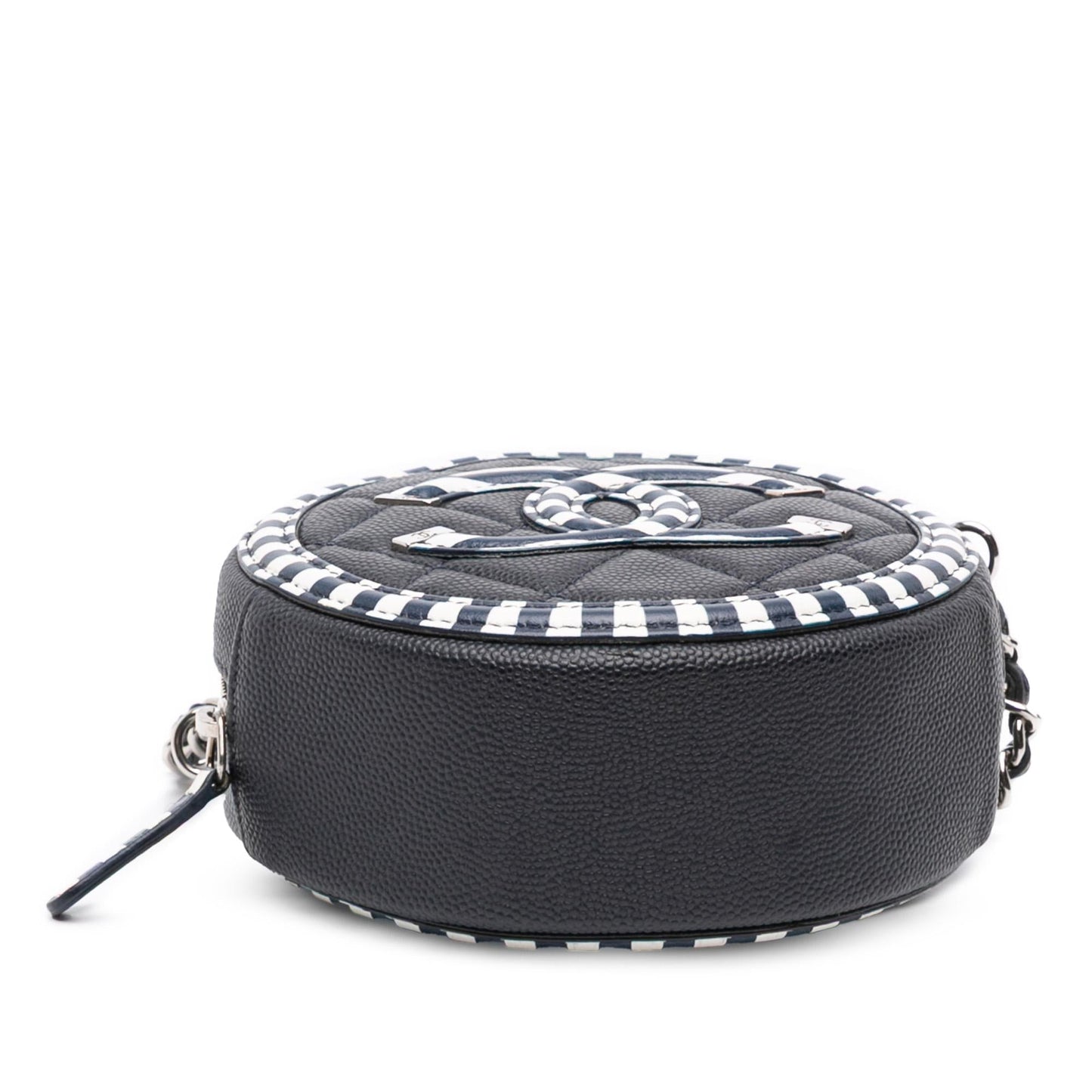 Chanel Caviar Striped CC Filigree Round Crossbody Bag