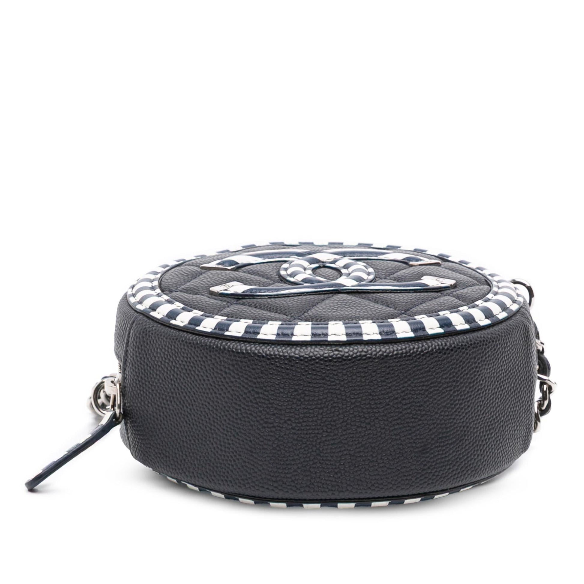 Chanel Caviar Striped CC Filigree Round Crossbody Bag