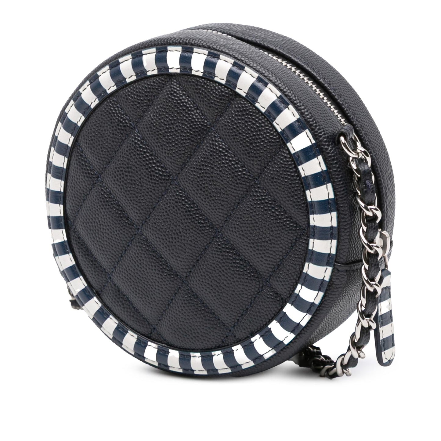 Chanel Caviar Striped CC Filigree Round Crossbody Bag