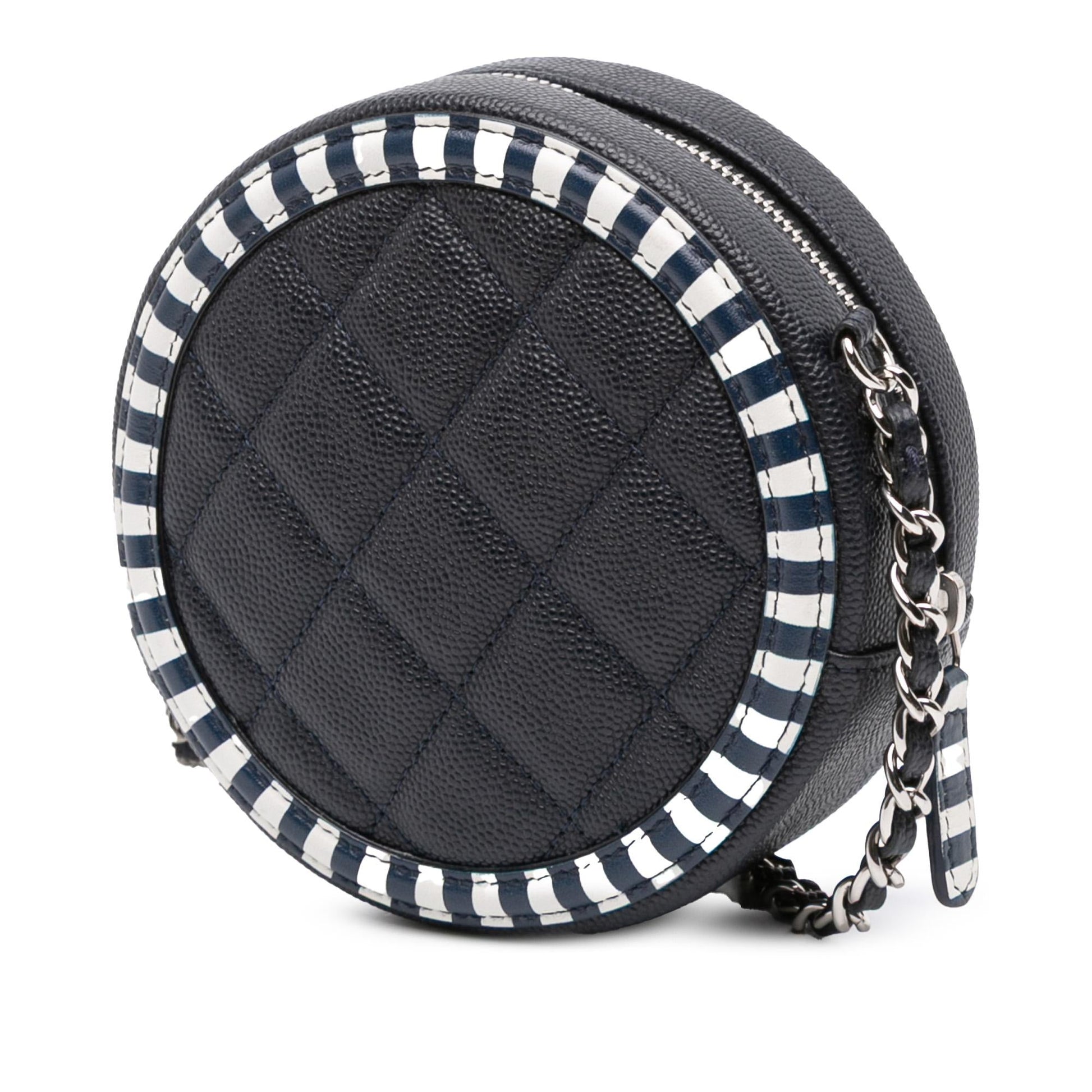 Chanel Caviar Striped CC Filigree Round Crossbody Bag