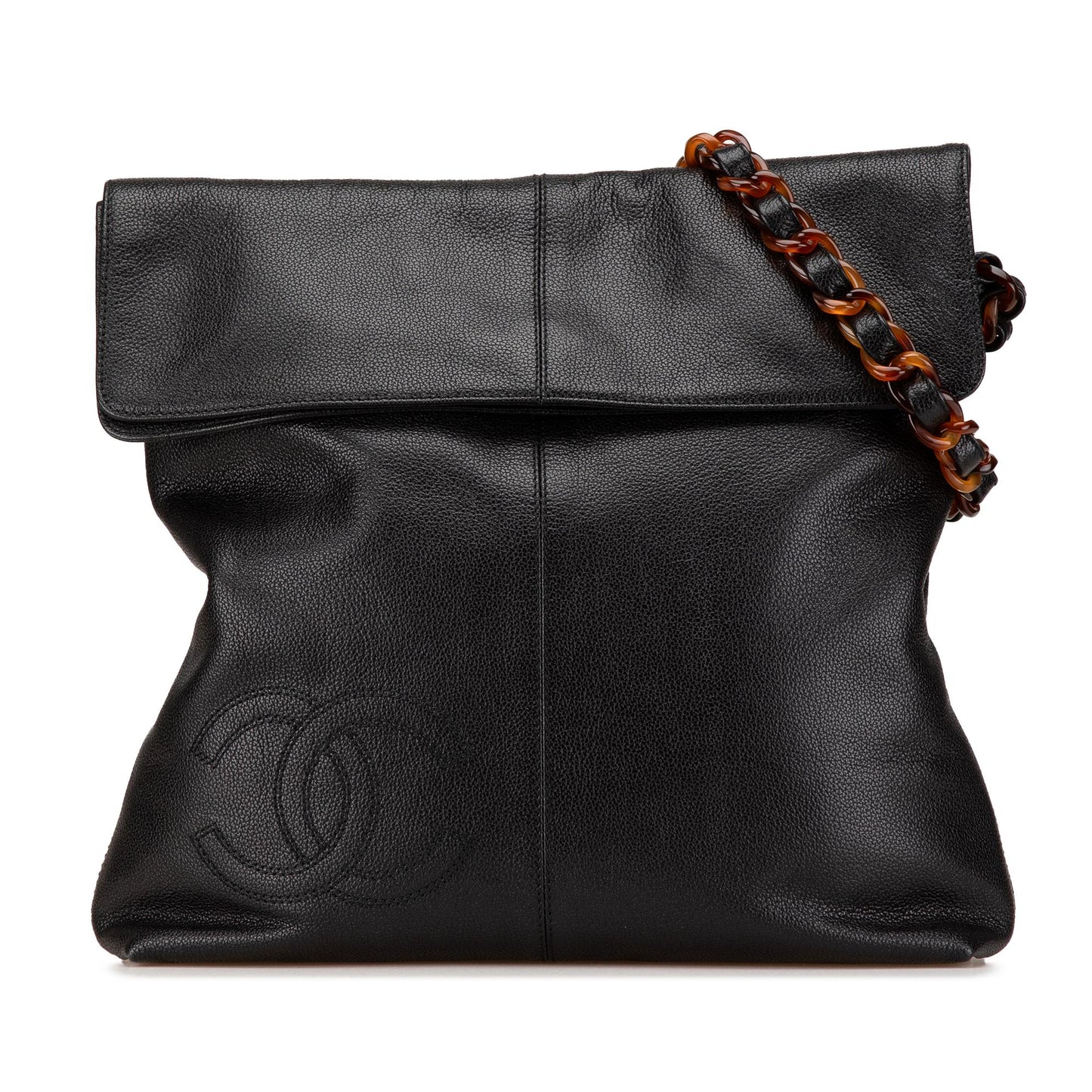 Chanel Caviar Tortoise Fold Over Shoulder Bag