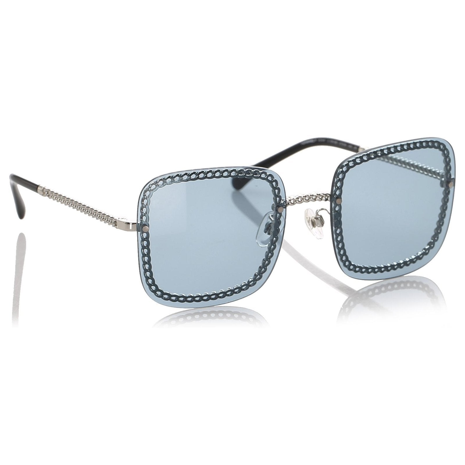 Chanel Blue Chain Square Tinted Sunglasses Bag