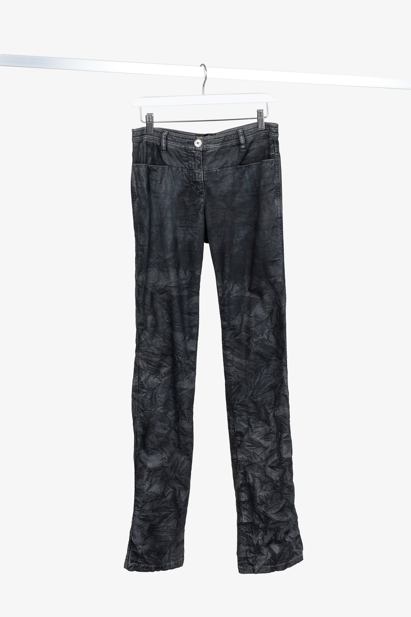 Chanel Black Grey Wrinkled "Distressed" Finish Bootcut Jeans