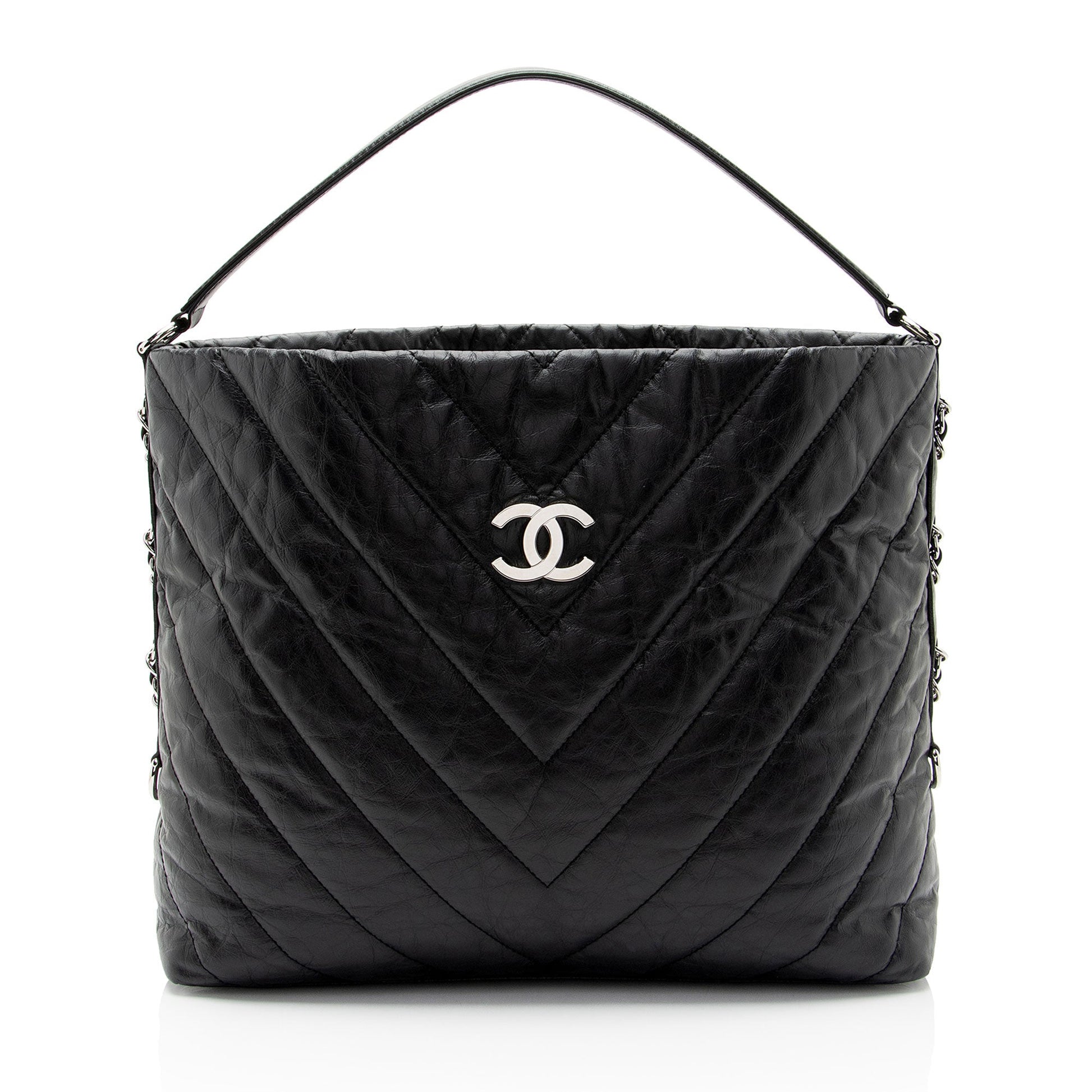 Chanel Chevron Aged Calfskin Big Bang Hobo Shoulder Bag