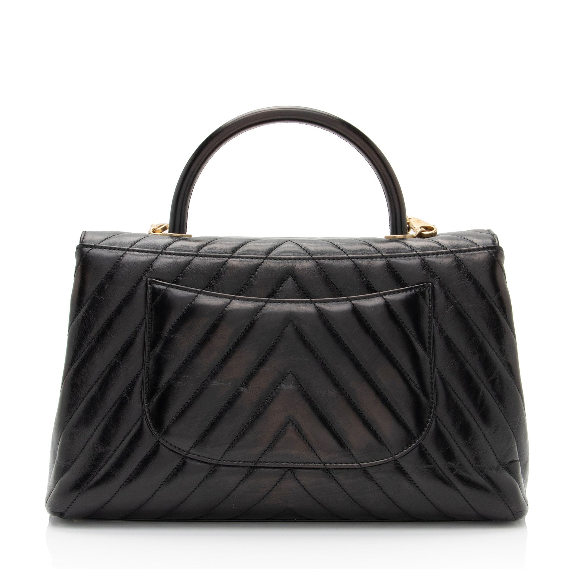 Chanel Chevron Calfskin Coco Top Handle Flap Shoulder Bag