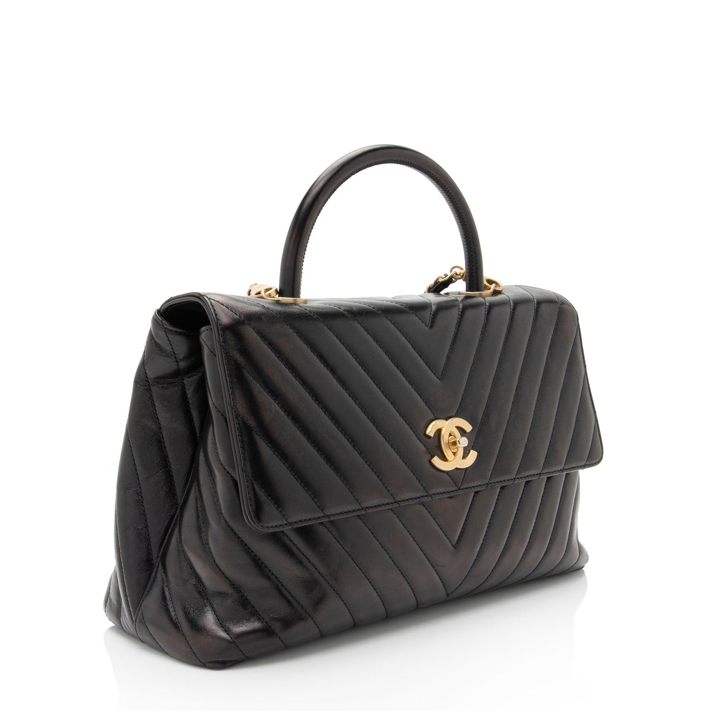 Chanel Chevron Calfskin Coco Top Handle Flap Shoulder Bag