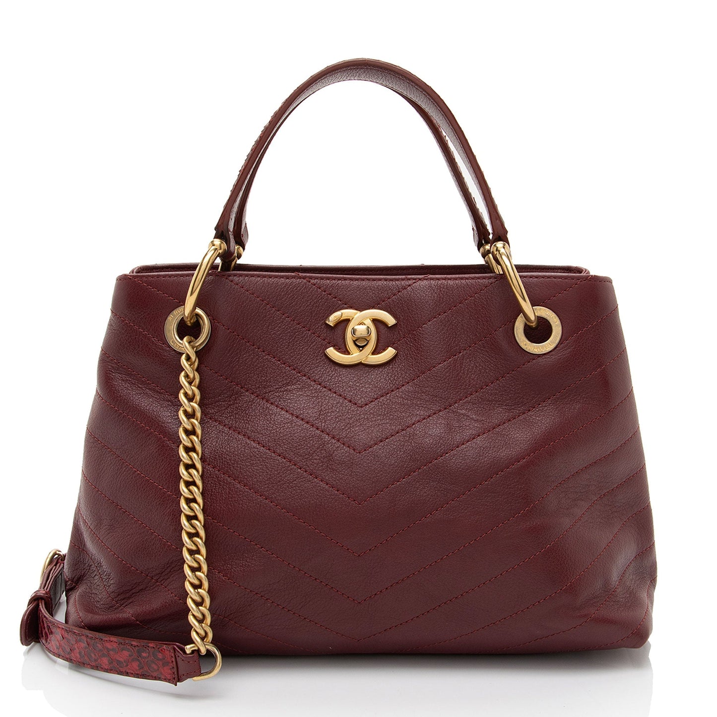 Chanel Chevron Calfskin Python Chic Shopping Small Tote Bag