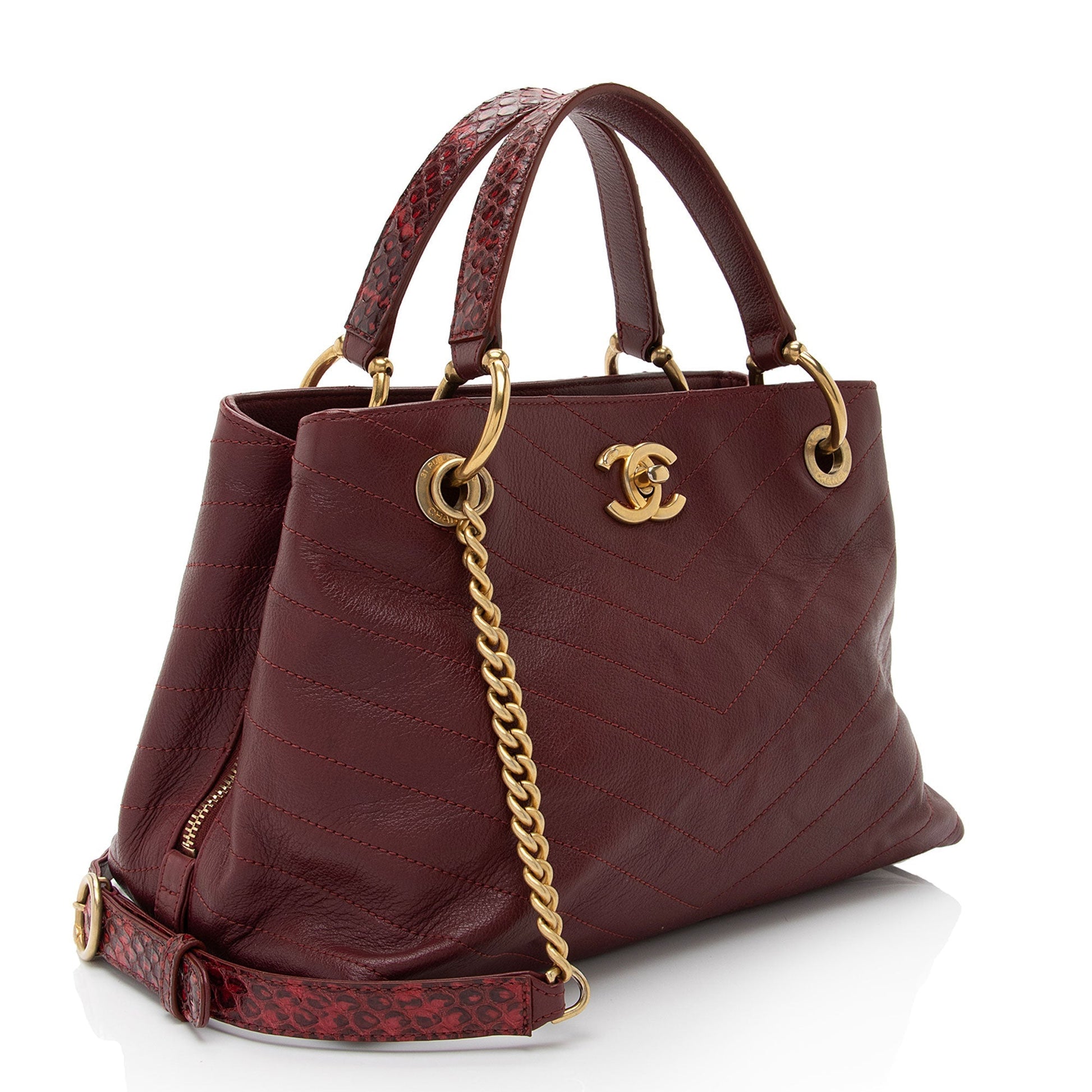 Chanel Chevron Calfskin Python Chic Shopping Small Tote Bag