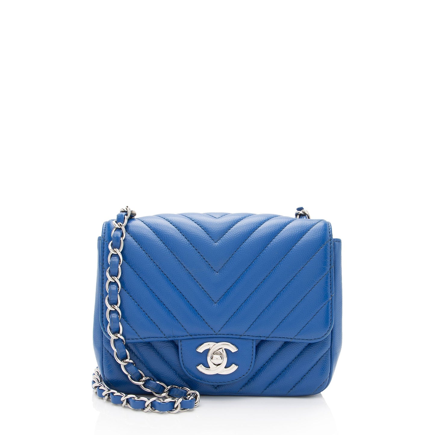 Chanel Chevron Caviar Square Flap SHF-OSPKli Leather Shoulder Bag