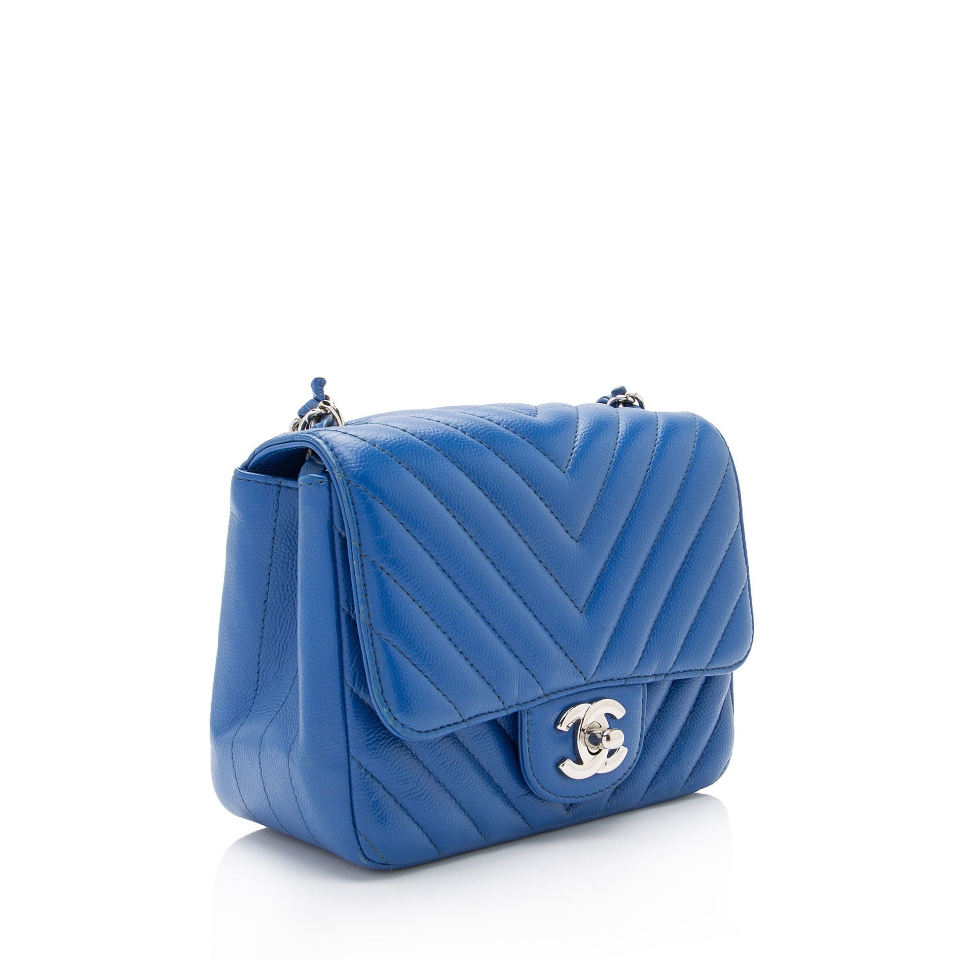 Chanel Chevron Caviar Square Flap SHF-OSPKli Leather Shoulder Bag