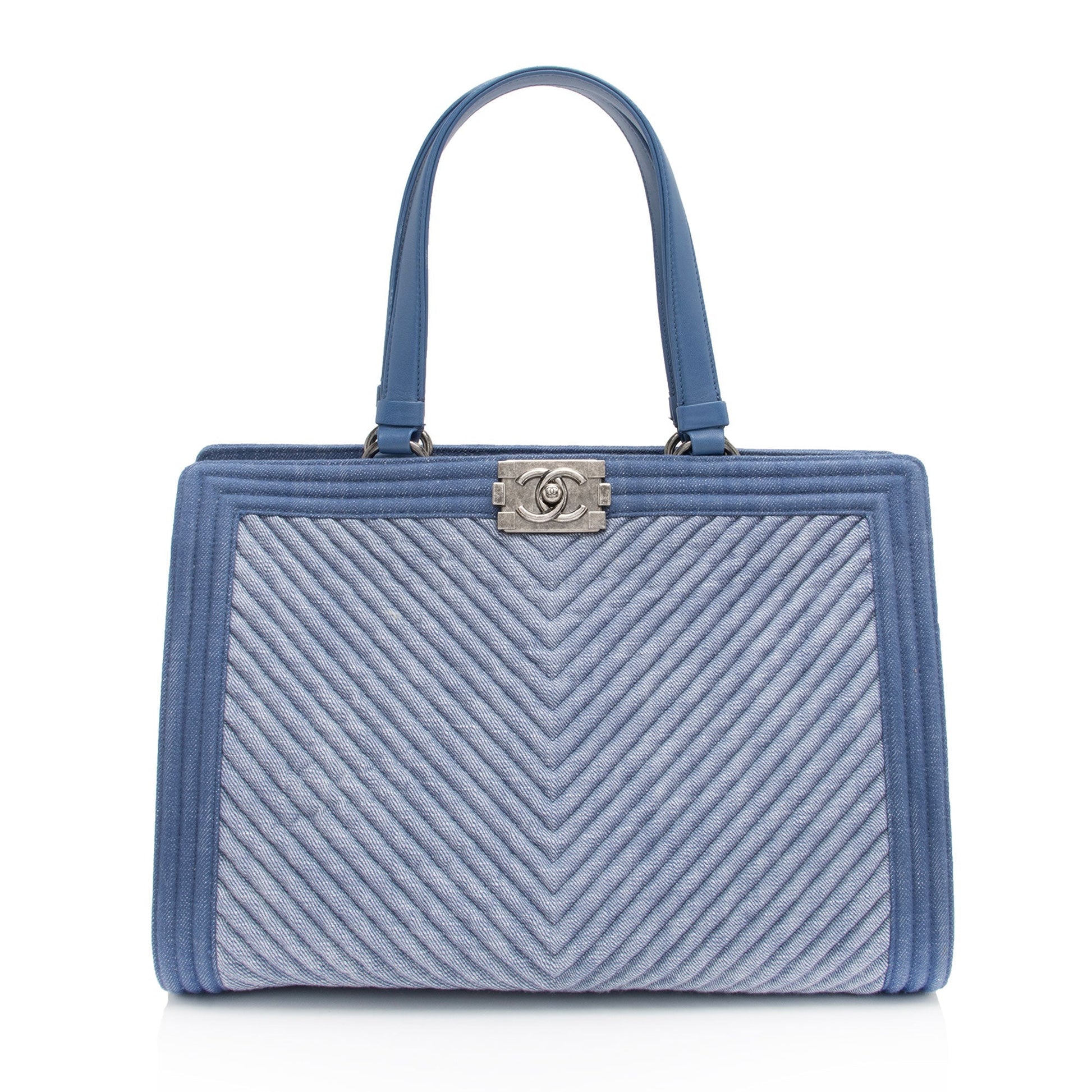 Chanel Chevron Denim Boy Tote Bag