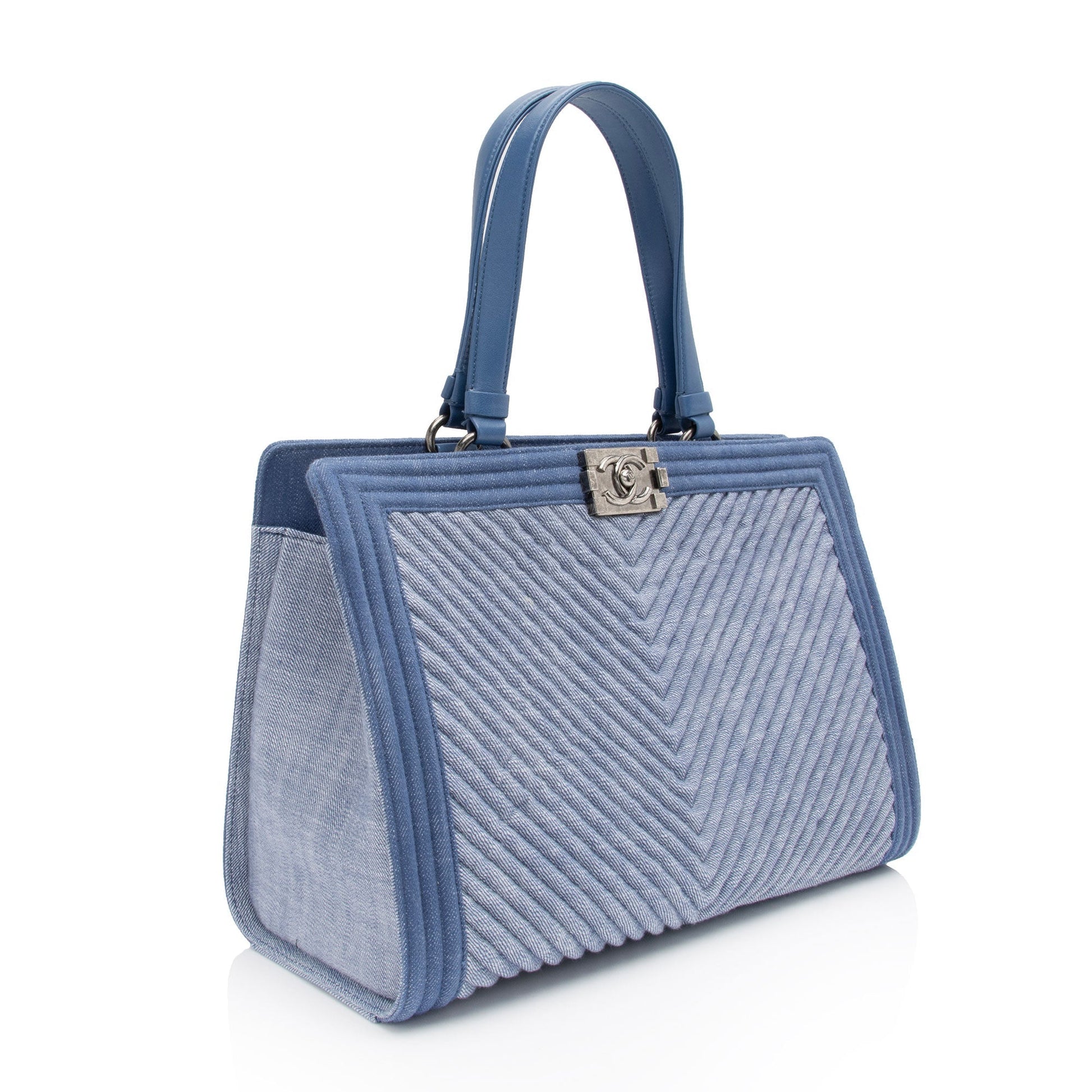 Chanel Chevron Denim Boy Tote Bag