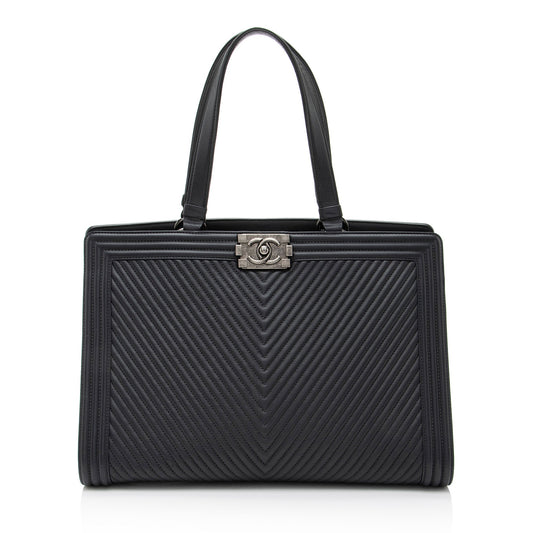 Chanel Chevron Lambskin Boy Shopping Tote Bag