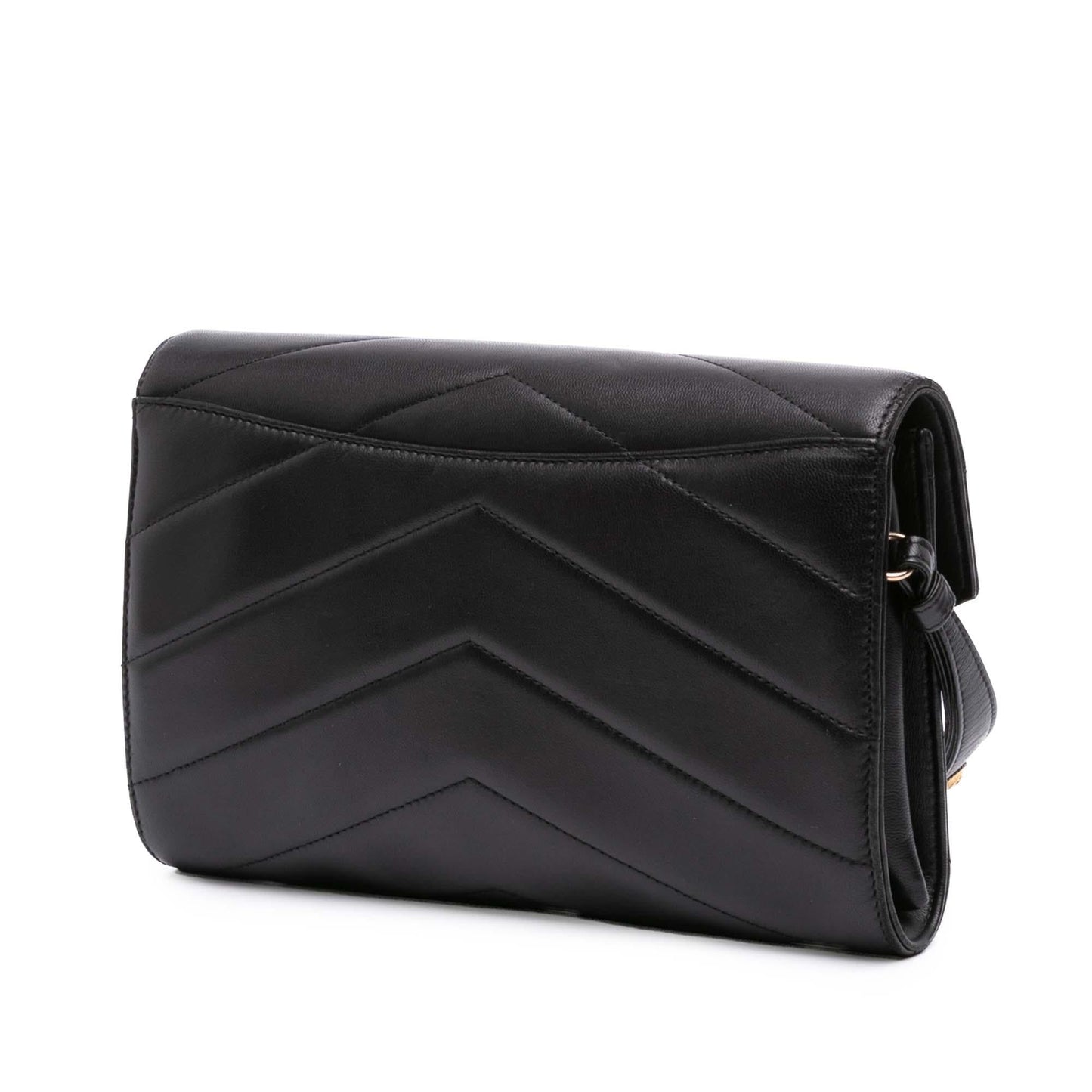 Chanel Chevron Lambskin CC Medallion Button Flap Clutch Bag