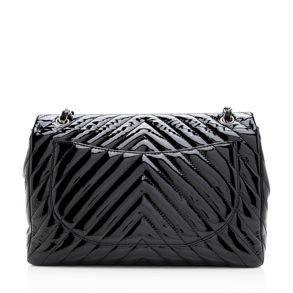 Chanel Chevron Patent Classic Maxi Single Flap Leather Shoulder Bag