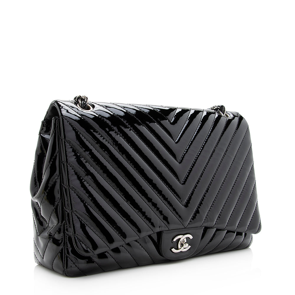 Chanel Chevron Patent Classic Maxi Single Flap Leather Shoulder Bag