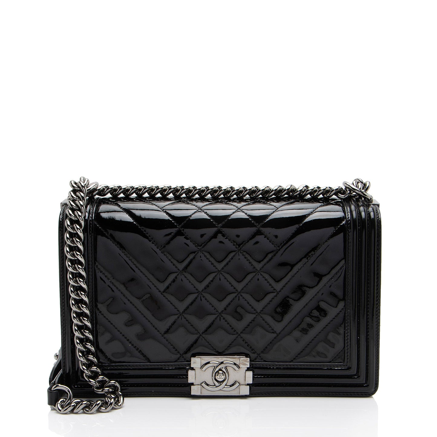 Chanel Chevron Patent New Boy Leather Handbag