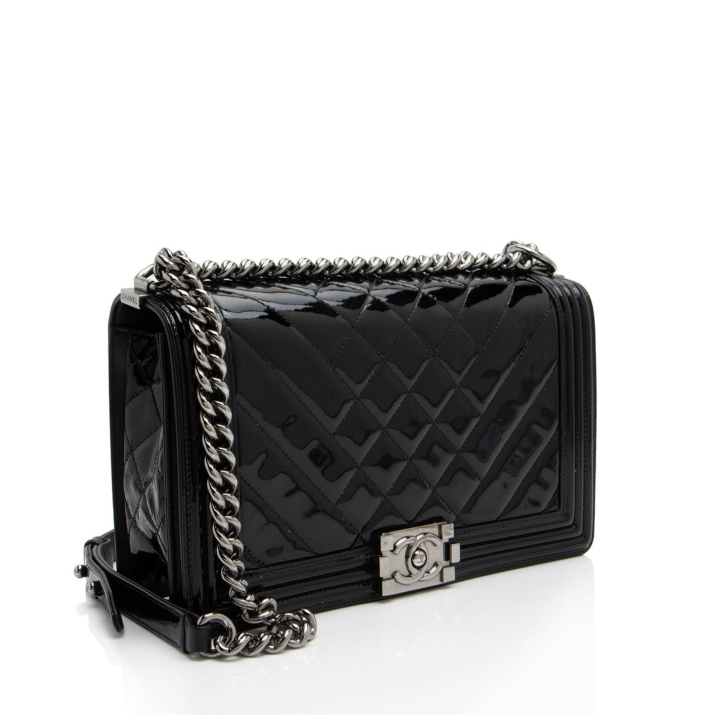 Chanel Chevron Patent New Boy Leather Handbag