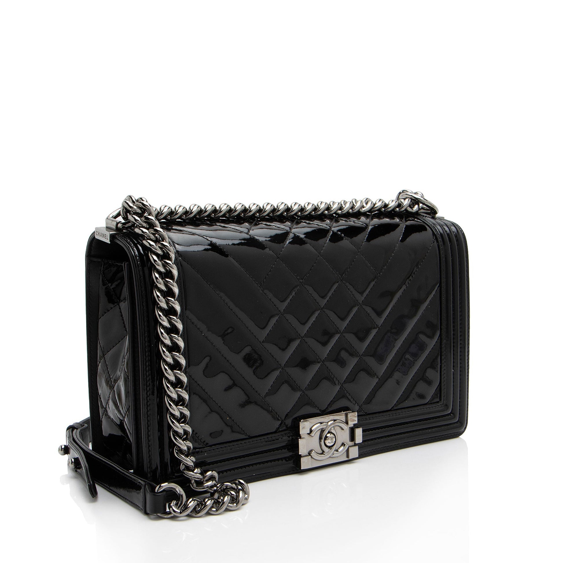 Chanel Chevron Patent New Boy Leather Handbag