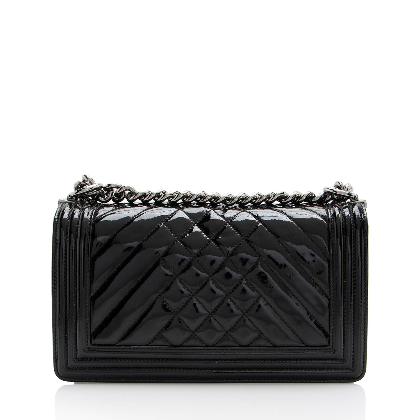 Chanel Chevron Patent Old Boy Leather Handbag