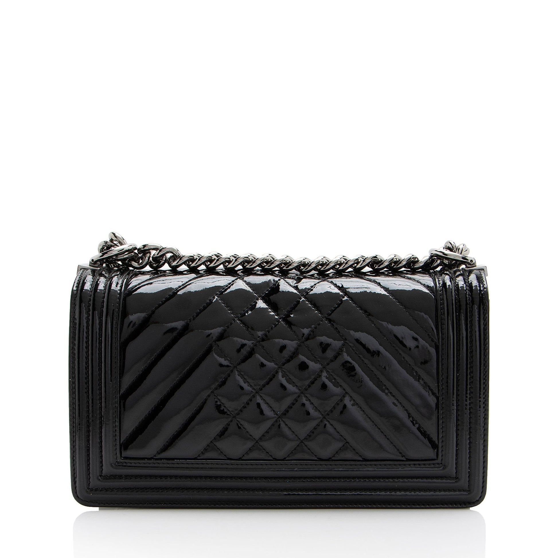 Chanel Chevron Patent Old Boy Leather Handbag