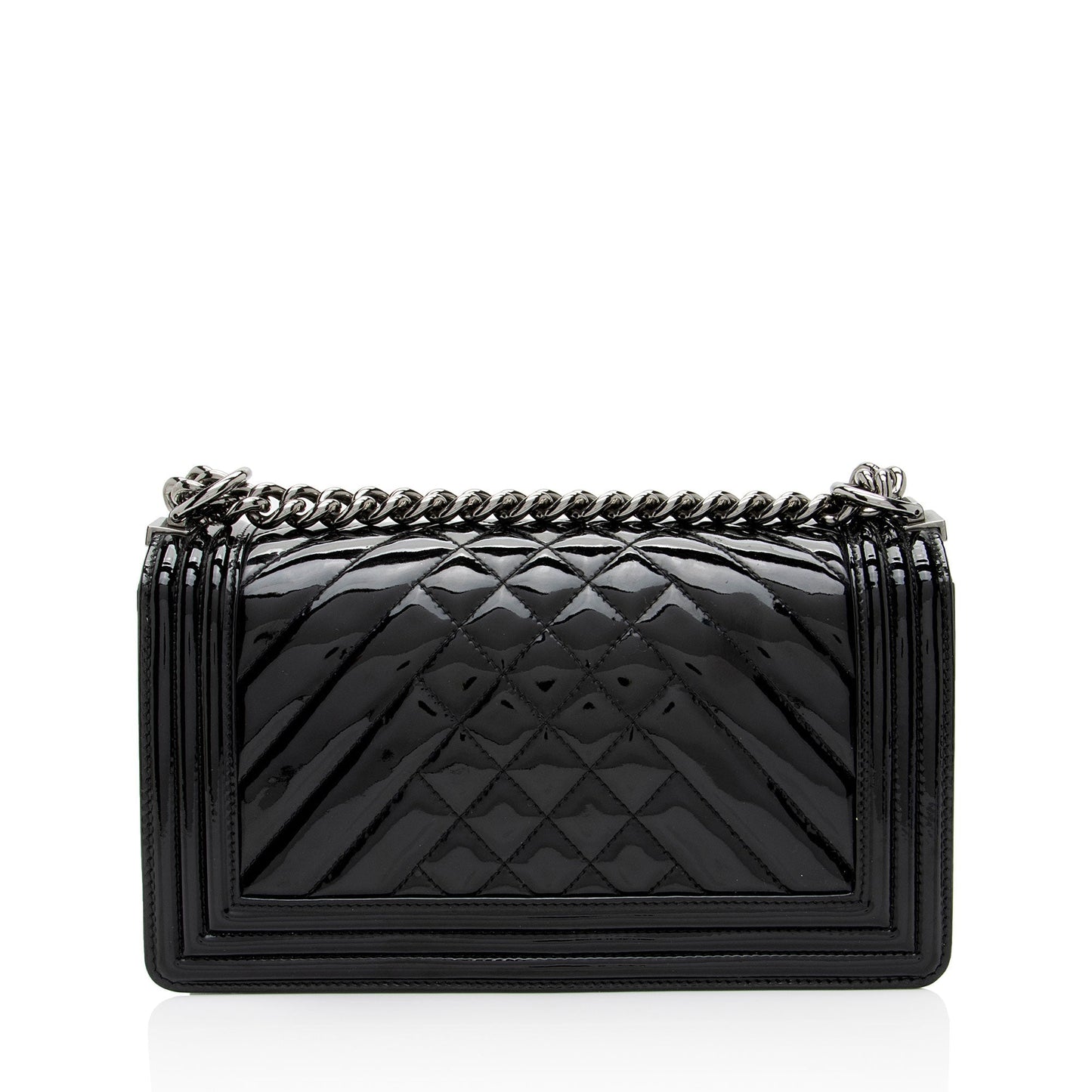 Chanel Chevron Patent Old Boy Leather Handbag