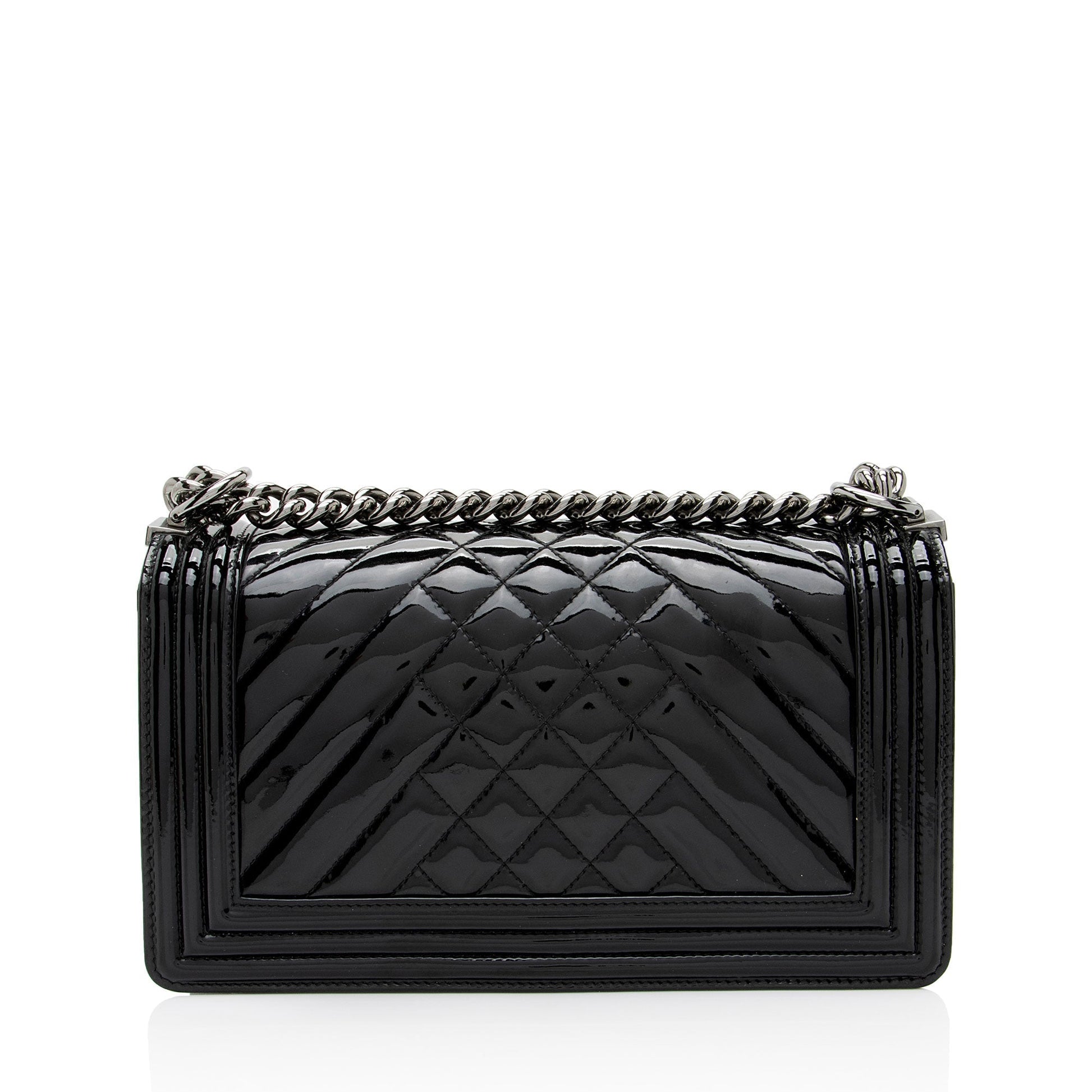 Chanel Chevron Patent Old Boy Leather Handbag
