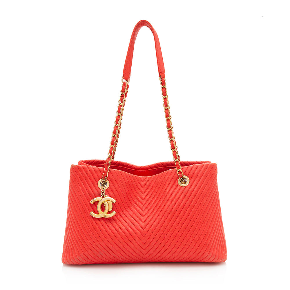 Chanel Chevron Quilted Surpique SHF Leather Tote Bag