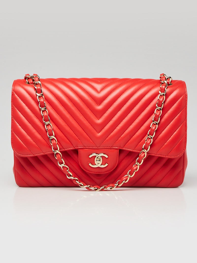 Chanel Lambskin Chevron Quilted Double Flap Handbag