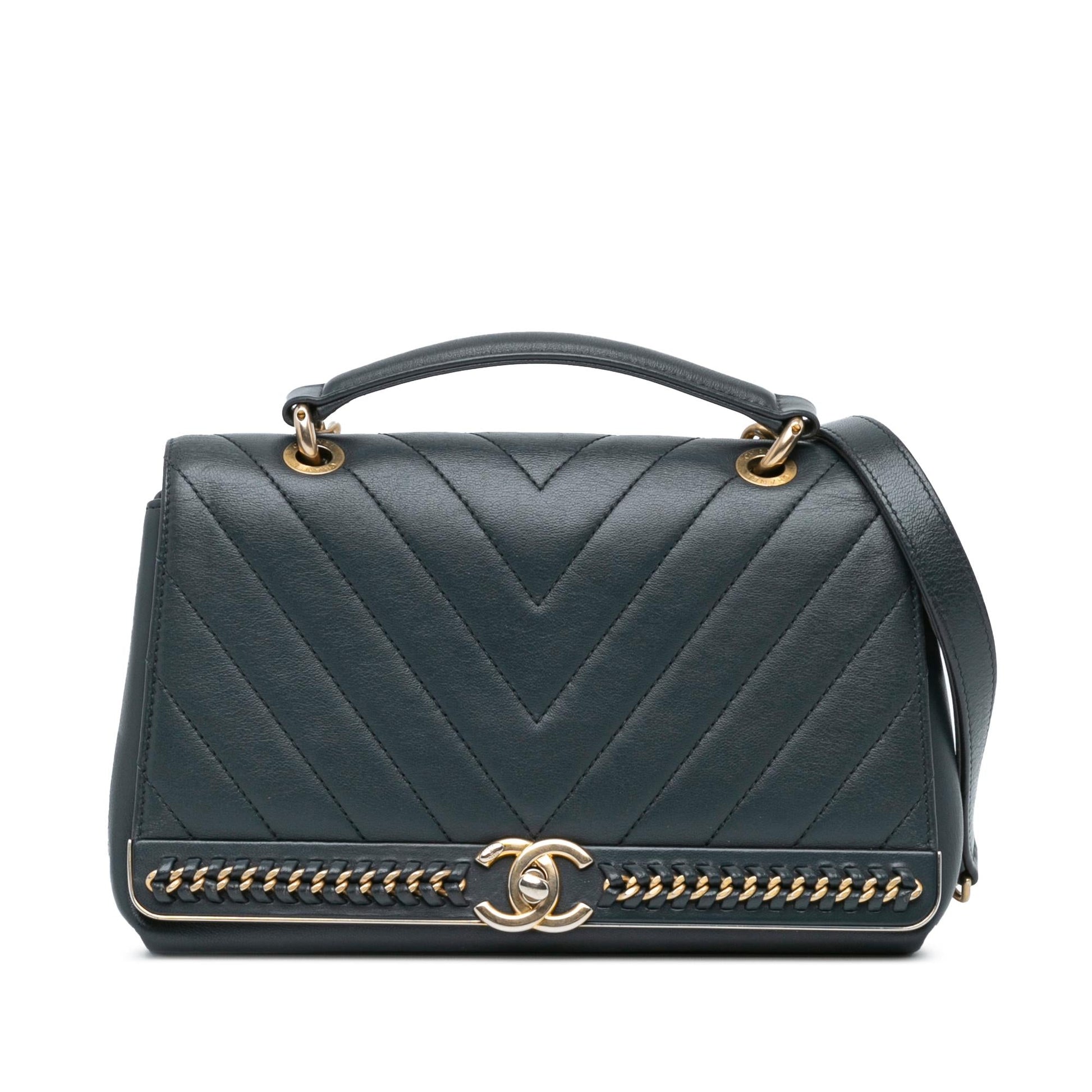 Chanel Chevron Sheepskin Stitched Top Handle Flap Handbag
