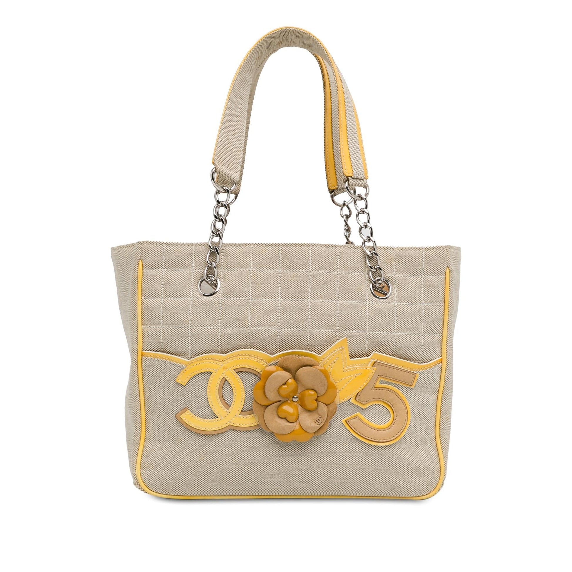 Chanel Choco Bar CC Camellia No. 5 Canvas Tote Bag
