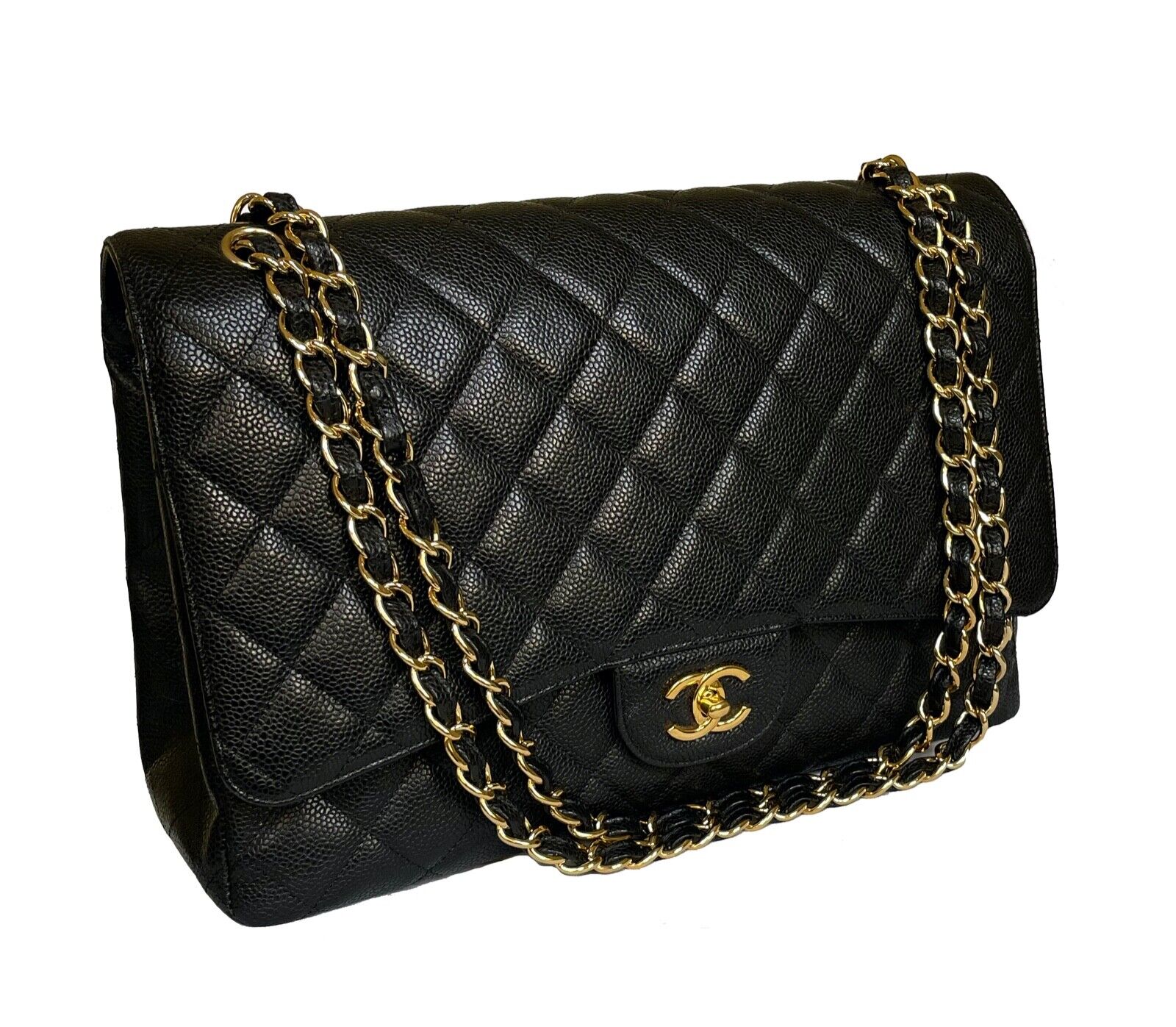 Chanel MAXI CLASSIC CAVIAR SINGLE FLAP Leather Shoulder Bag