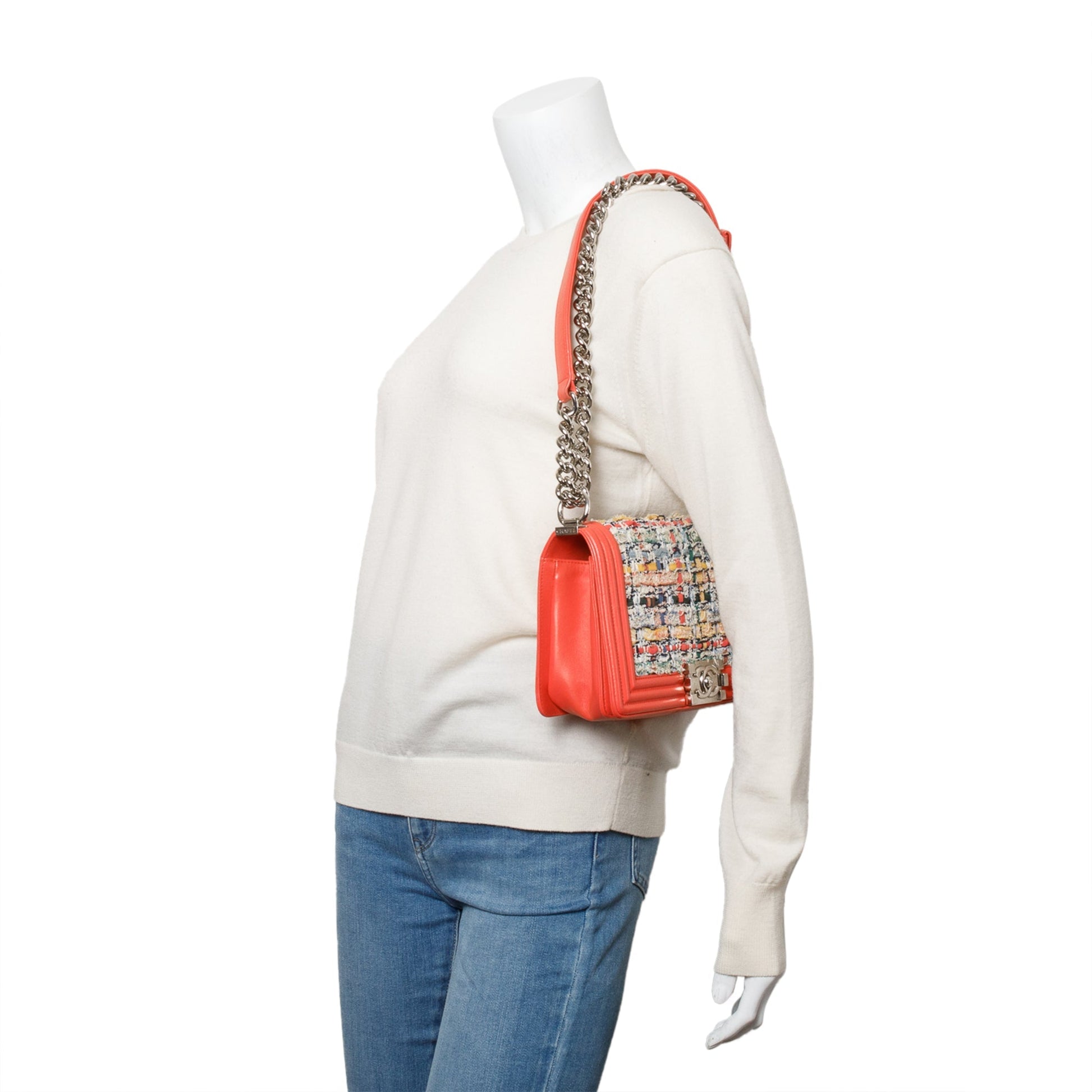 Chanel Coral Tweed Boy Leather Calfskin Travel Bag