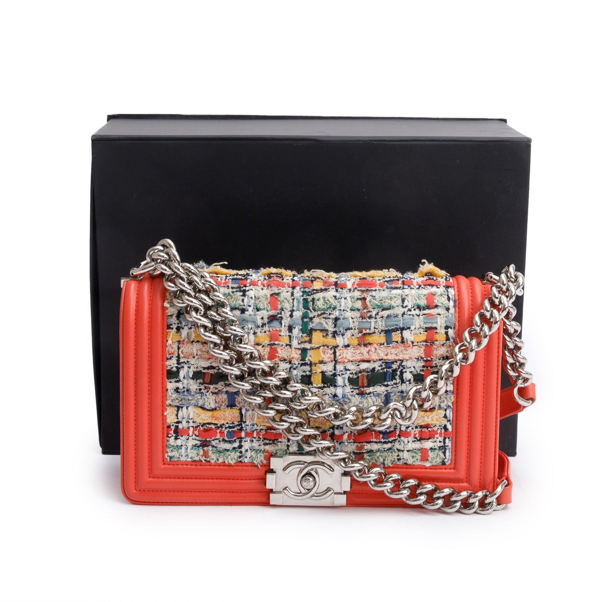 Chanel Coral Tweed Boy Leather Calfskin Travel Bag