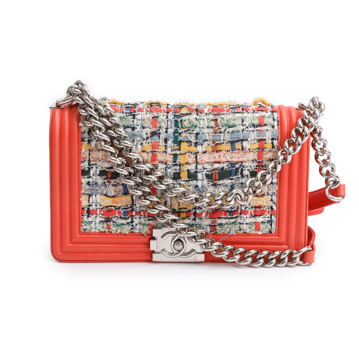 Chanel Coral Tweed Boy Leather Calfskin Travel Bag