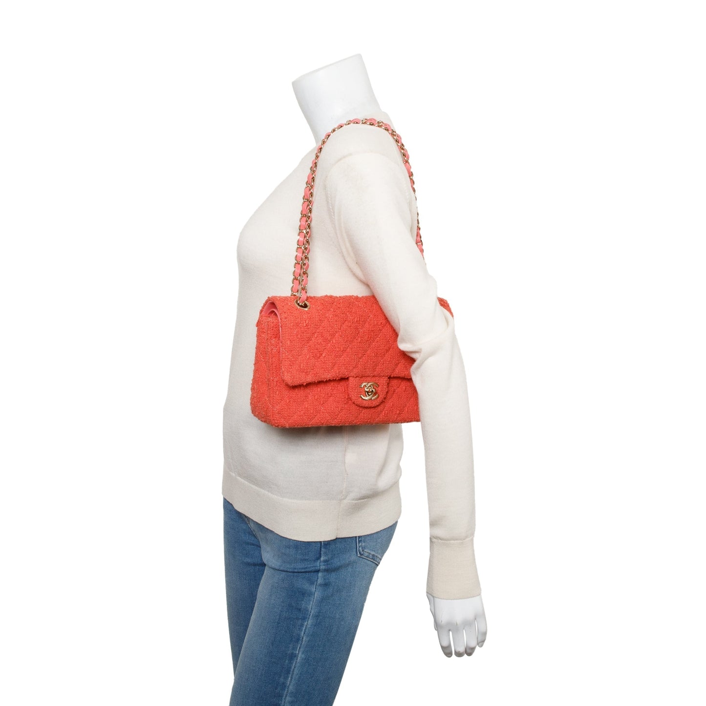 Chanel Coral Tweed Classic Double Flap Travel Bag