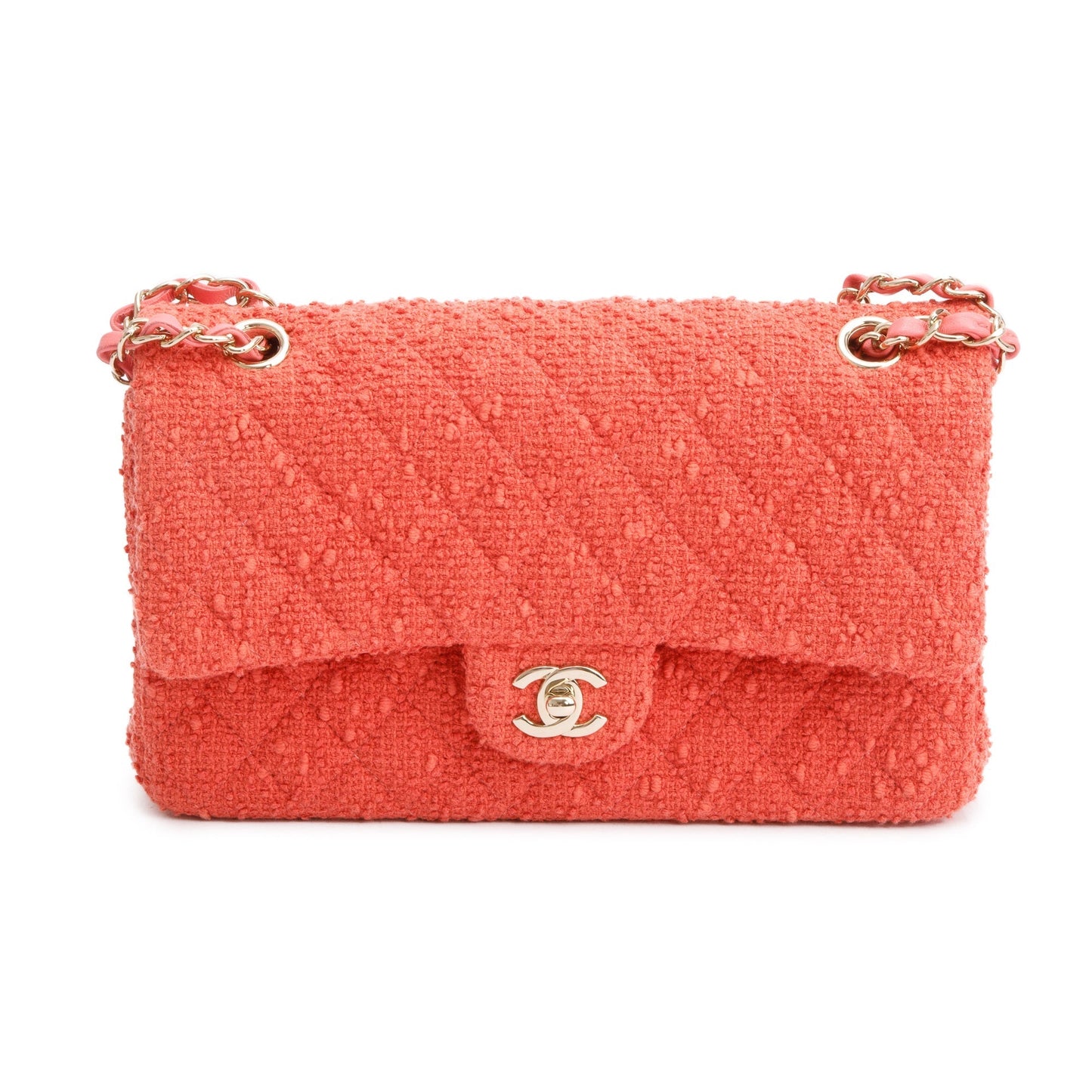 Chanel Coral Tweed Classic Double Flap Travel Bag