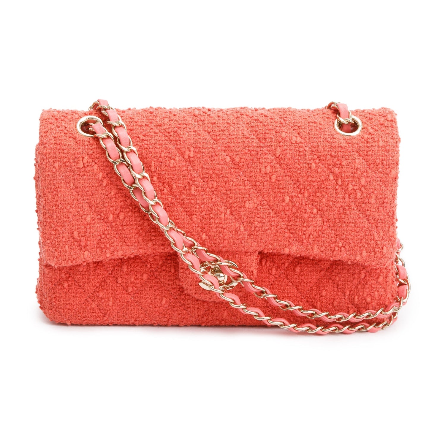 Chanel Coral Tweed Classic Double Flap Travel Bag