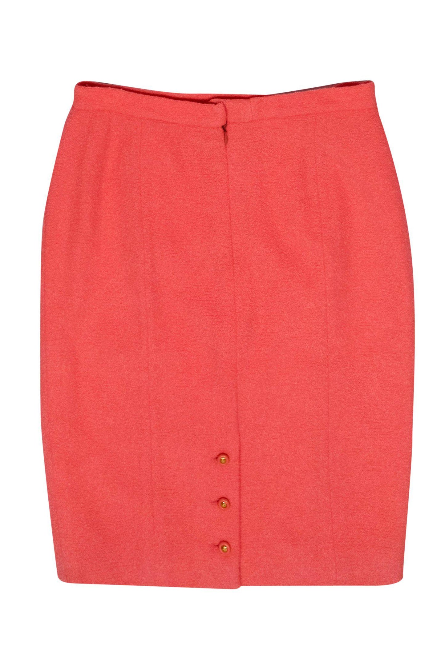 Chanel - Coral Tweed Pencil Skirt w/ Golden Button Accents Sz