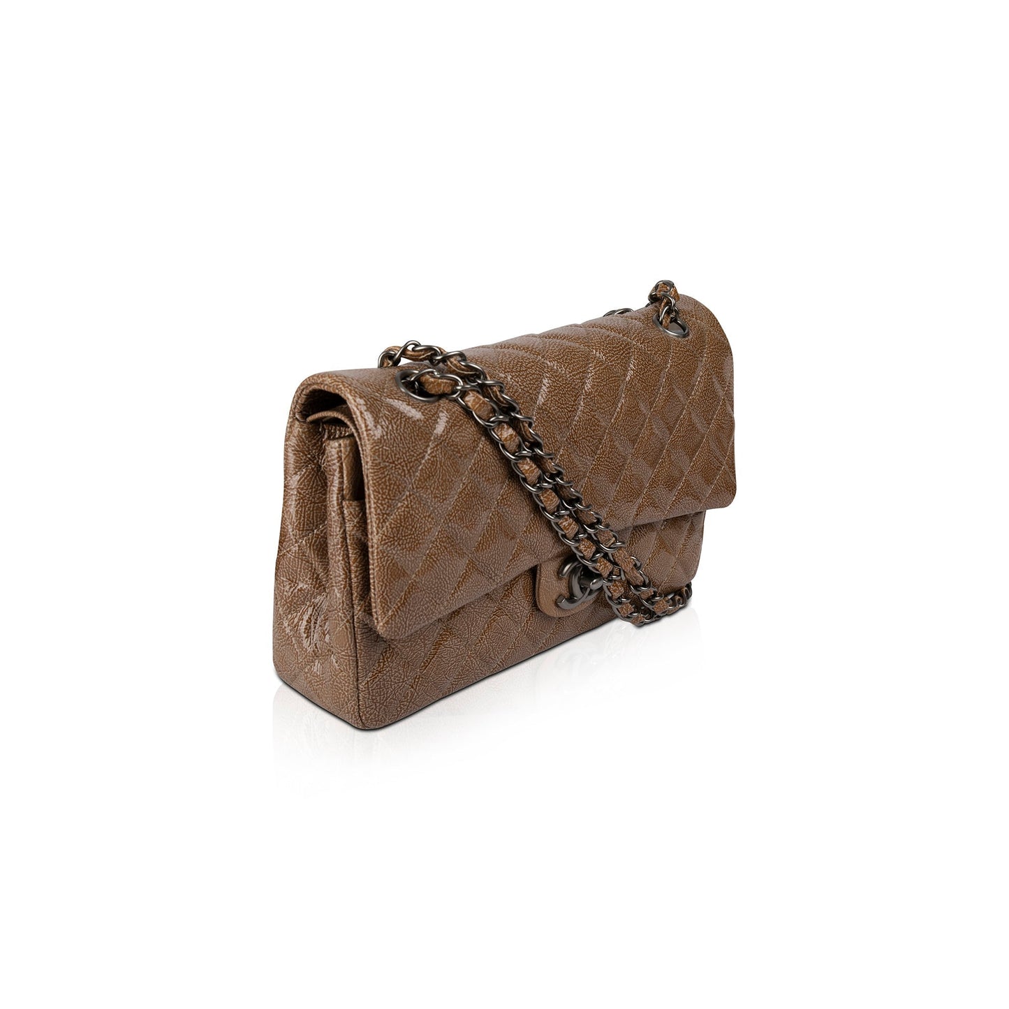 Chanel Crinkled Patent Classic Double Flap Leather Travel Bag